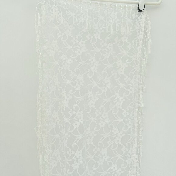 Boho Fairy Ivory Lace Flower Embroidered Scarf With Tassels All Around - Picture 2 of 4